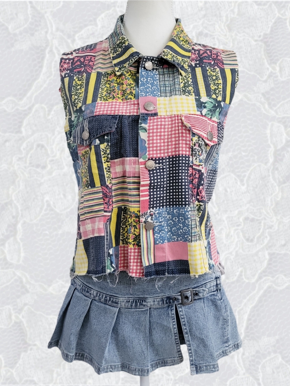 Patchwork Sleeveless Vest - Multicolor M